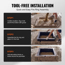 VEVOR kvadrātveida ugunskura gredzens – 91 × 91 cm ārējais tērauda DIY ugunskura ieliktnis