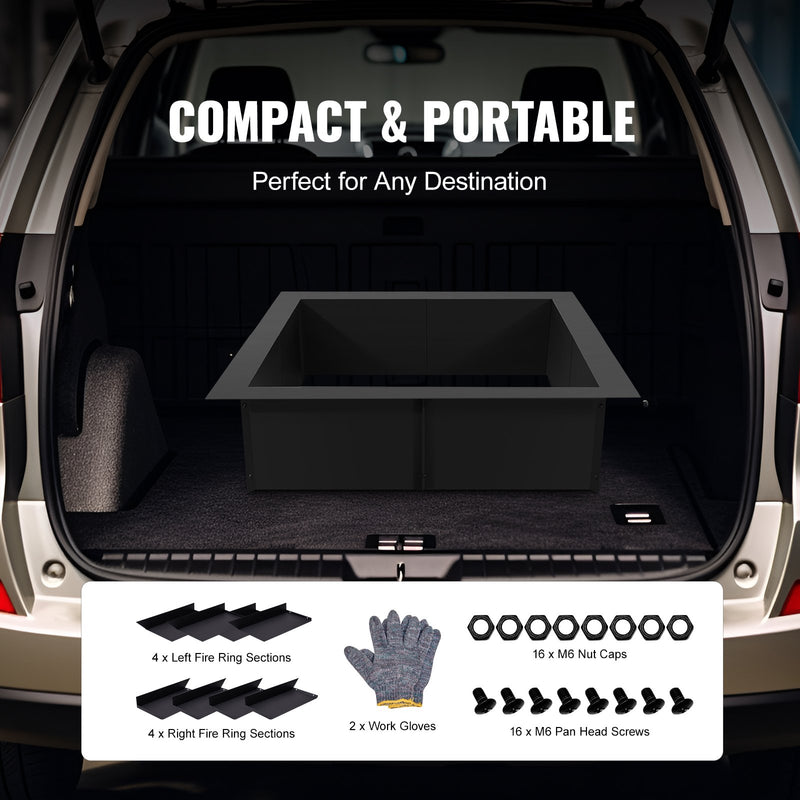 VEVOR kvadrātveida ugunskura gredzens – 91 × 91 cm ārējais tērauda DIY ugunskura ieliktnis