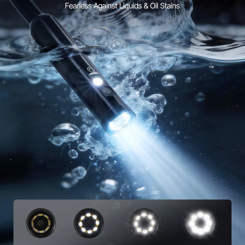VEVOR trīskāršās kameras endoskops ar apgaismojumu, 12,7 cm HD IPS ekrāns, 1280 × 720 HD kamera, 8 + 2 LED gaismas, 8× tālummaiņa, IP67 ūdensizturība un 5 m stingrais kabelis auto un cauruļvadu pārbaudei