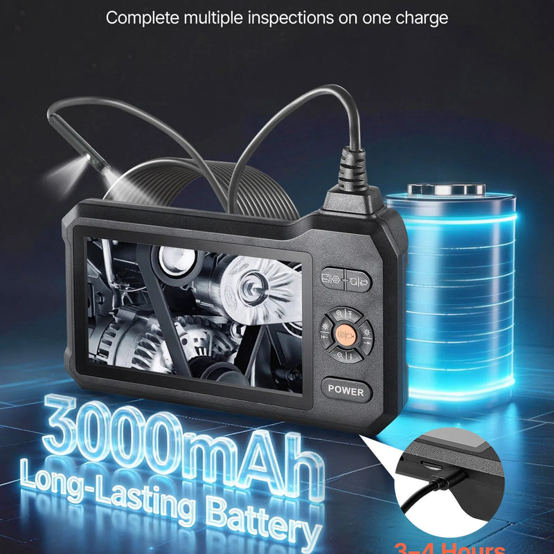 VEVOR divu kameru endoskops ar apgaismojumu, 12,7 cm HD IPS ekrāns, industriālais boreskops ar 5,5 mm zondi, 8× tālummaiņu, IP67 ūdensizturību un 5 m stingru kabeli auto diagnostikai un cauruļvadu pārbaudei