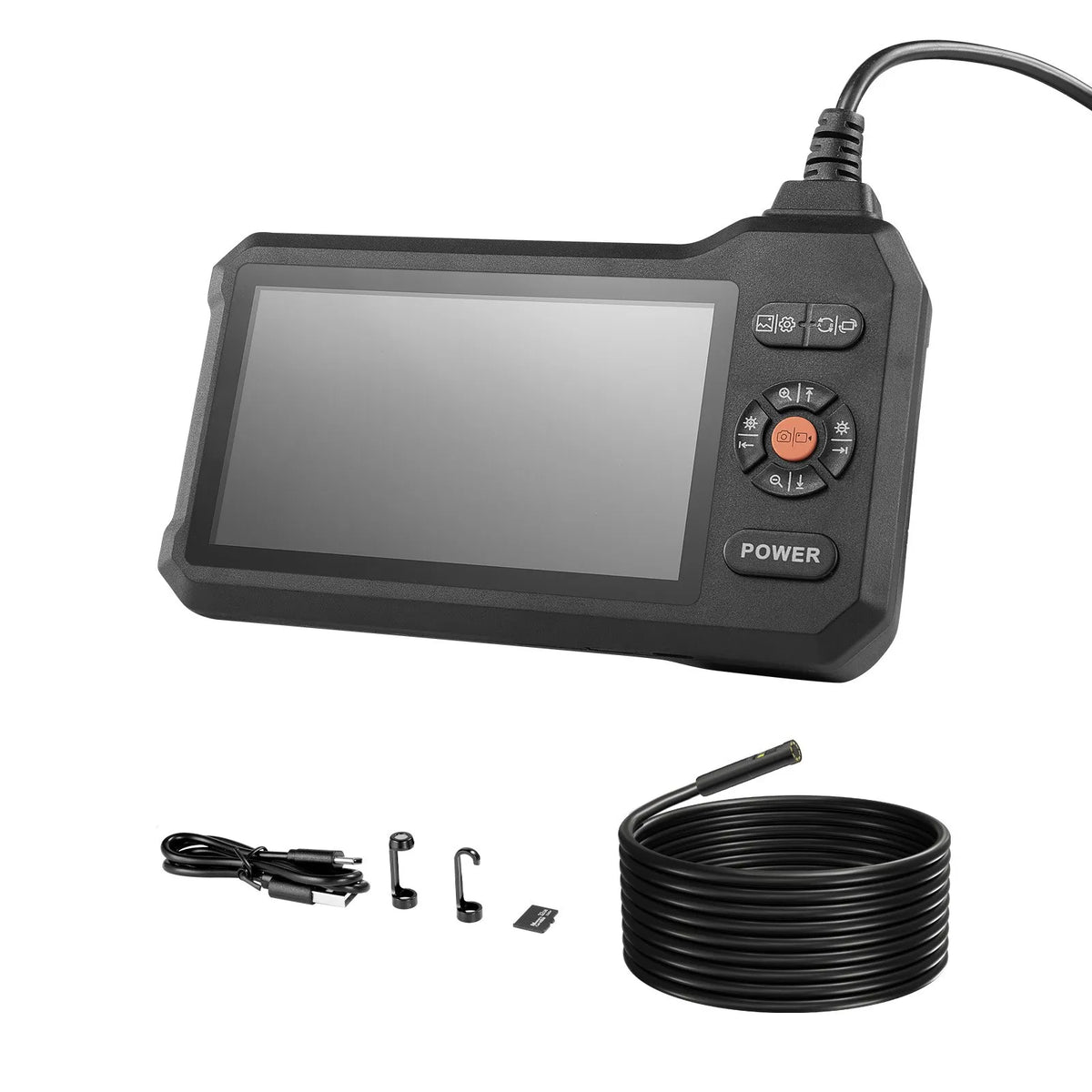 VEVORi kahe kaameraga valgustusega endoskoop, 12,7 cm HD IPS-ekraan, tööstuslik boreskoop 5,5 mm sondiga, 8-kordse suumiga, IP67 veekindlusega ja 5 m pikkuse tugeva kaabliga auto diagnostikaks ja torustike kontrollimiseks