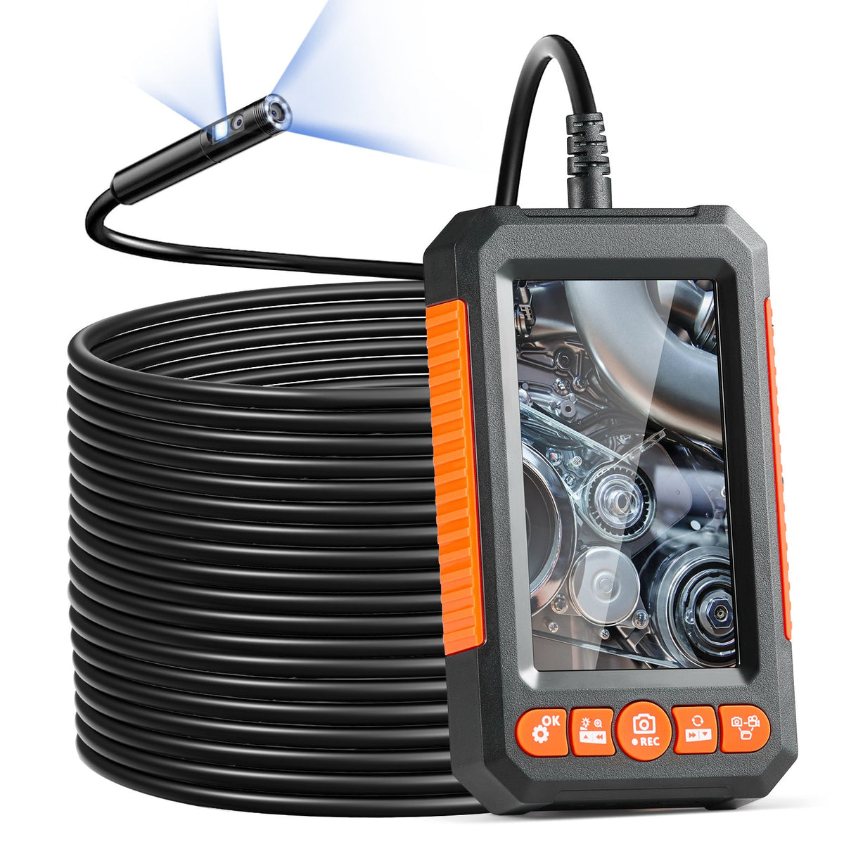 VEVOR Endoscope Camera with Illumination, Dual Lens Borescope, 15 m Cable, 10.9 cm Screen