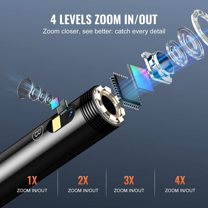 VEVOR endoskopiskā kamera ar apgaismojumu, divu objektīvu boroskops, 15 m kabelis, 10,9 cm ekrāns