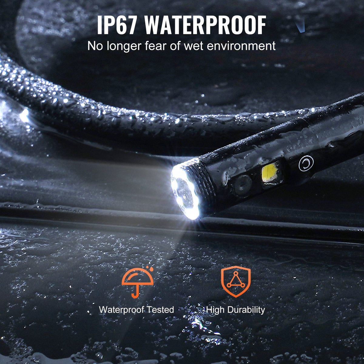 VEVOR Endoscope Camera with Illumination, Dual Lens Borescope, 15 m Cable, 10.9 cm Screen
