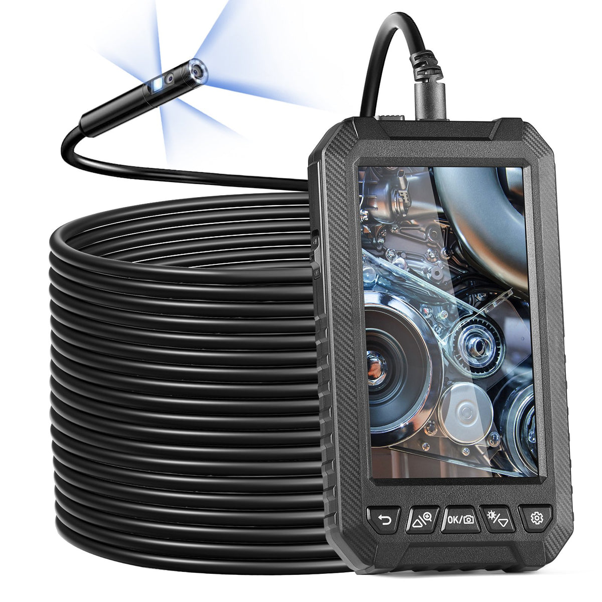 VEVOR Endoscope Camera with Illumination, Triple Lens, Borescope, 15 m Cable, 12.7 cm Screen