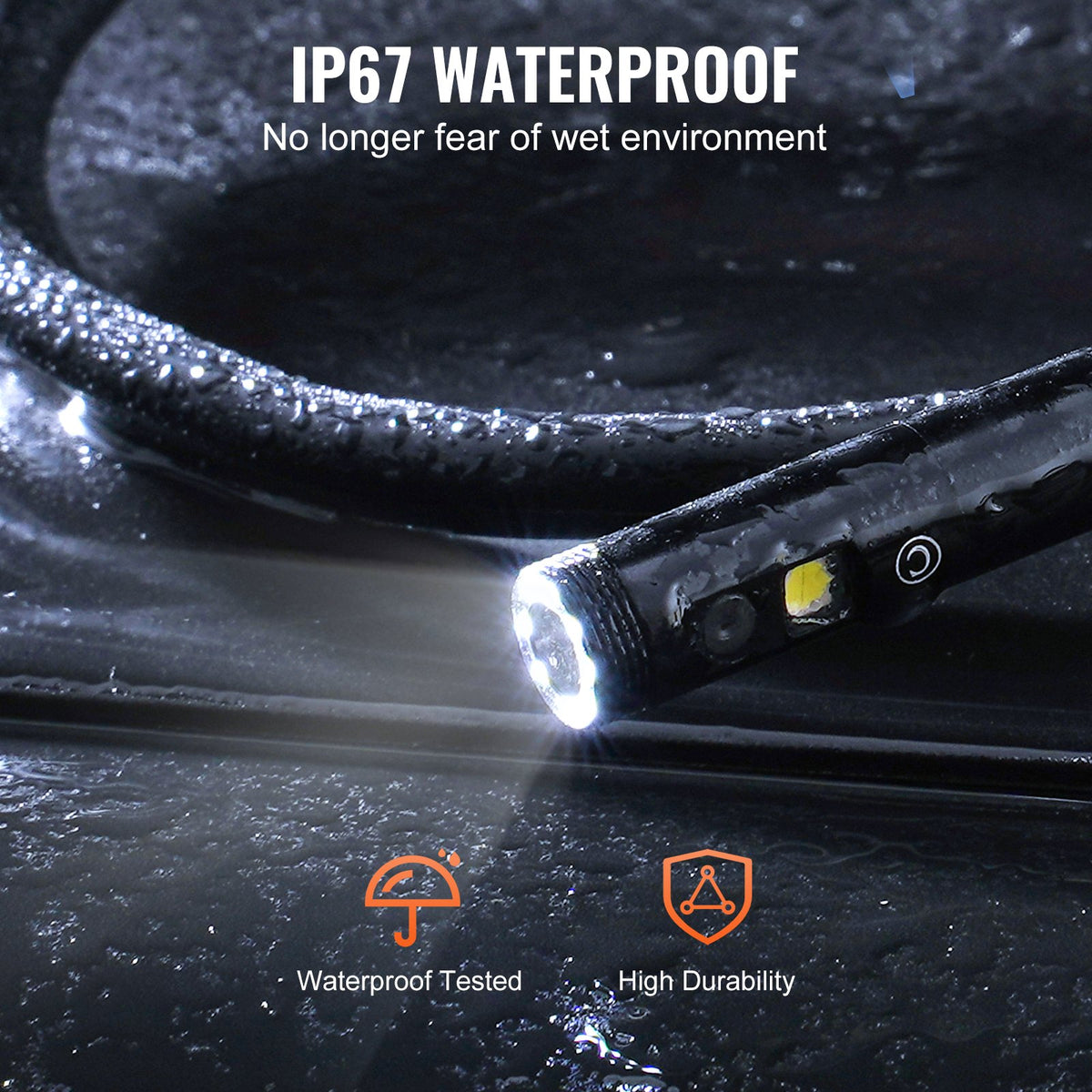 VEVOR Endoscope Camera with Illumination, Triple Lens, Borescope, 15 m Cable, 12.7 cm Screen