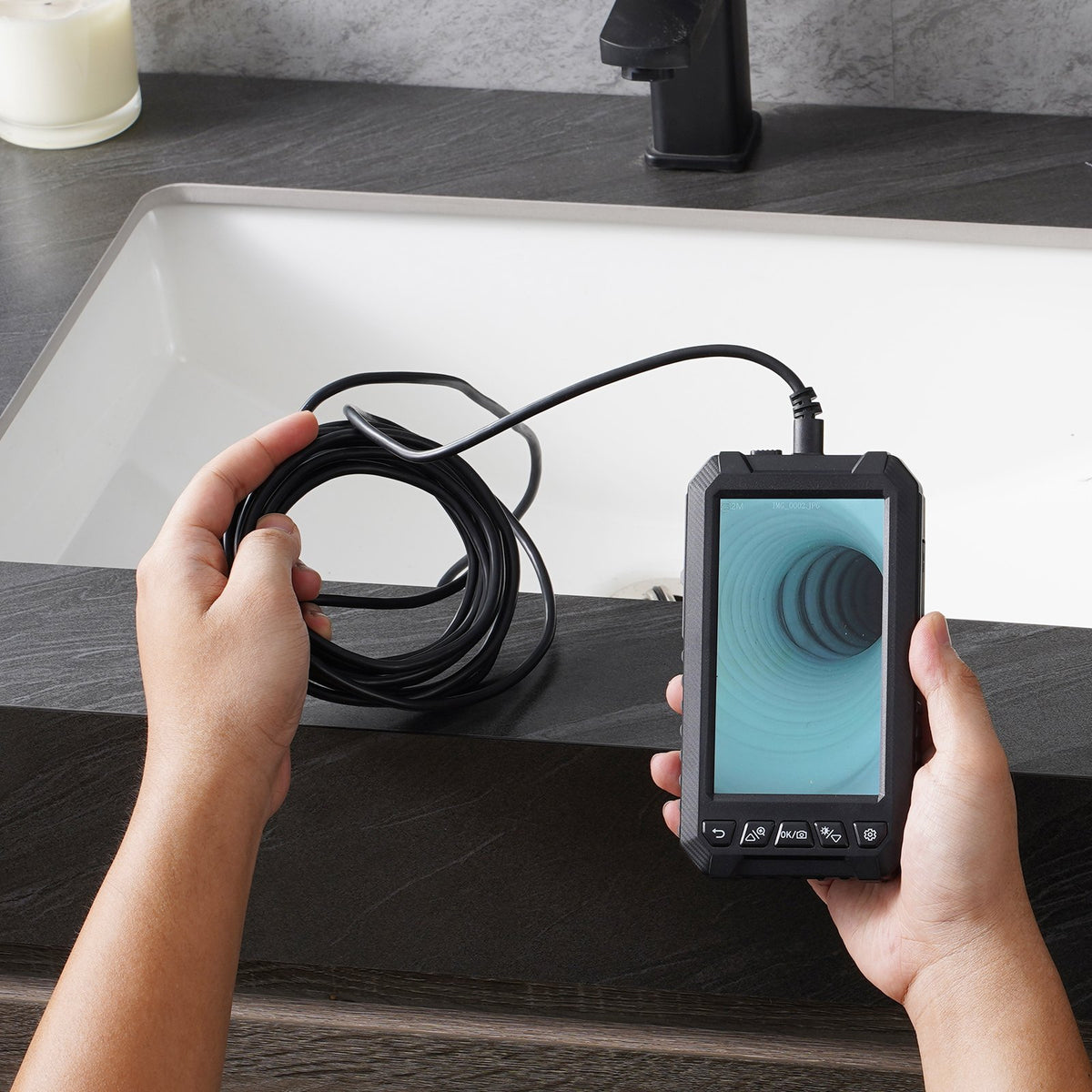 VEVOR Endoscope Camera with Illumination, Triple Lens, Borescope, 15 m Cable, 12.7 cm Screen