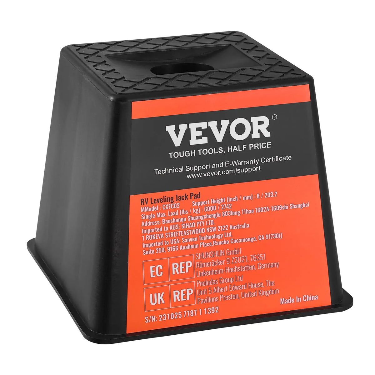 VEVOR Trailer Jack Pad Set, 2721 kg Load Capacity Per Pad, High-Quality Polypropylene RV Stabiliser Pads for Trailers and Campers, Suitable for Jacks, Stands and Fifth Wheel Trailers, 4 Pieces