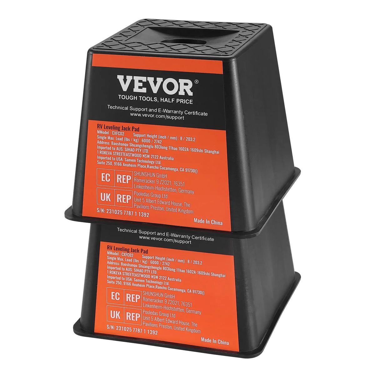 VEVOR Trailer Jack Pad Set, 2721 kg Load Capacity Per Pad, High-Quality Polypropylene RV Stabiliser Pads for Trailers and Campers, Suitable for Jacks, Stands and Fifth Wheel Trailers, 4 Pieces