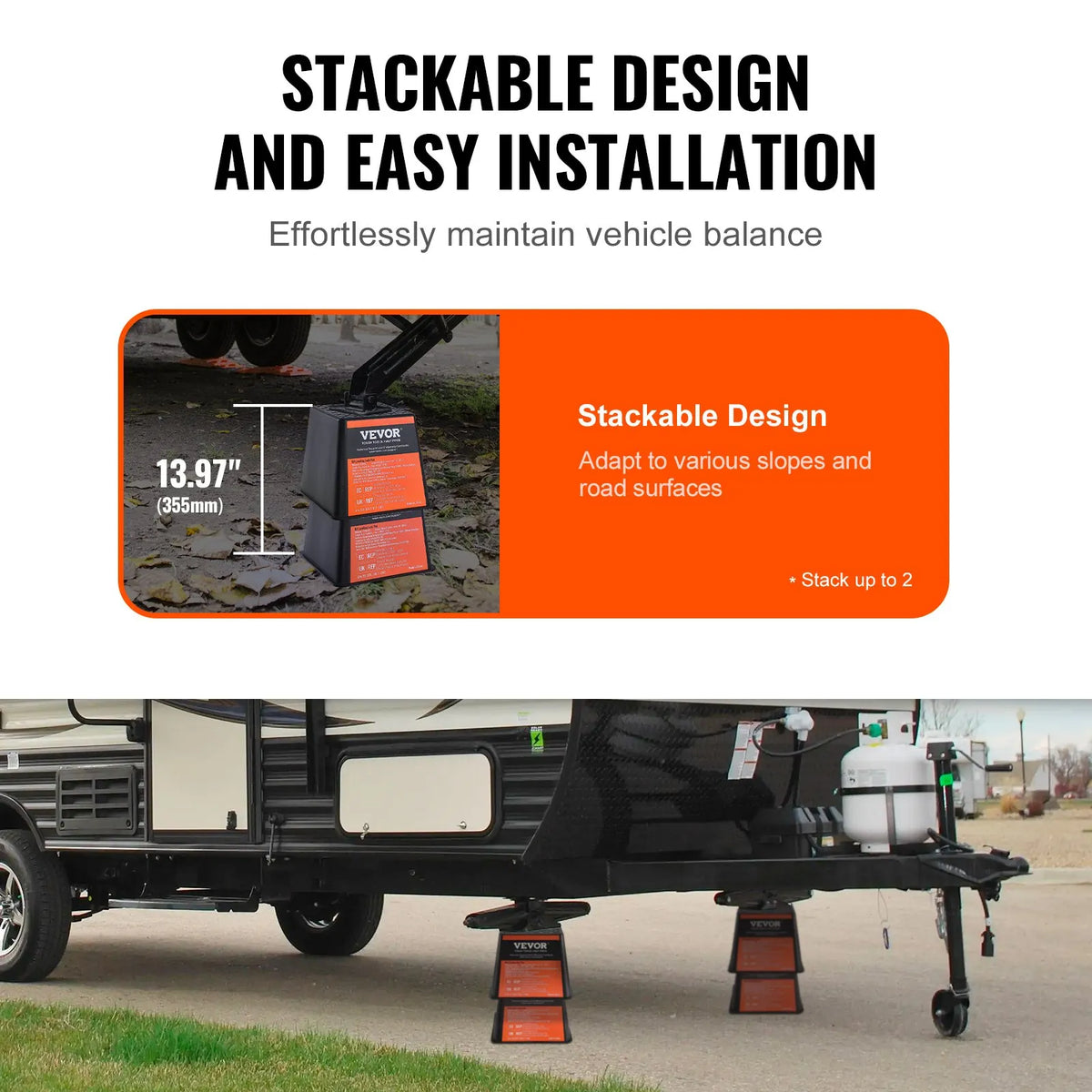 VEVOR Trailer Jack Pad Set, 2721 kg Load Capacity Per Pad, High-Quality Polypropylene RV Stabiliser Pads for Trailers and Campers, Suitable for Jacks, Stands and Fifth Wheel Trailers, 4 Pieces