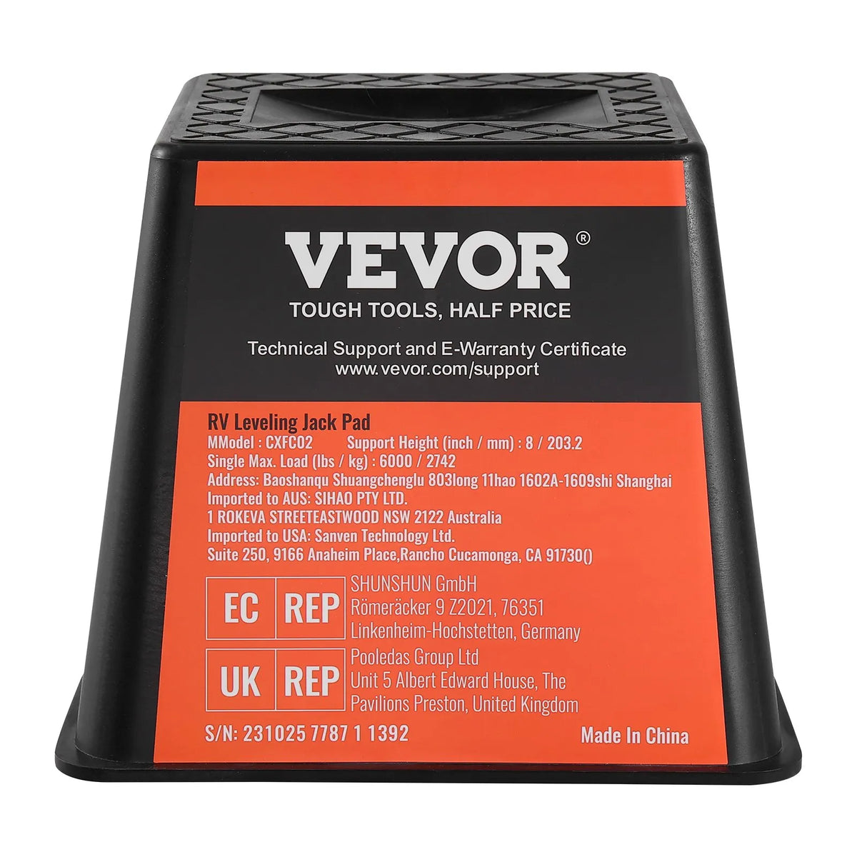 VEVOR Trailer Jack Pad Set, 2721 kg Load Capacity Per Pad, High-Quality Polypropylene RV Stabiliser Pads for Trailers and Campers, Suitable for Jacks, Stands and Fifth Wheel Trailers, 4 Pieces
