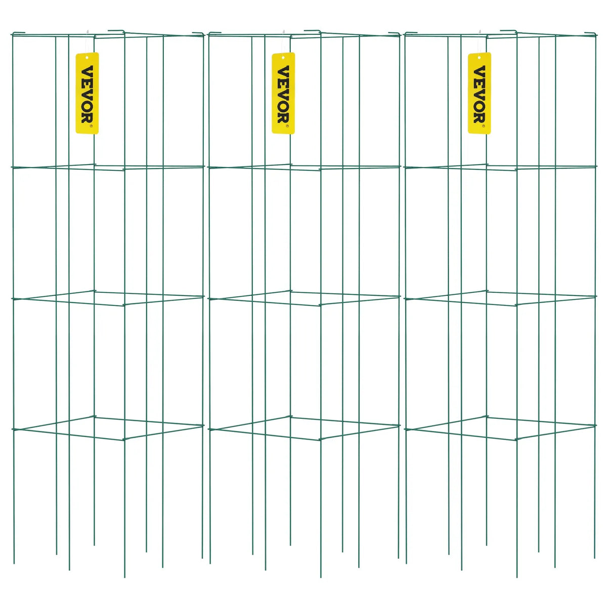 Tomato Cages, 37 × 37 × 100 cm, 3 pcs Square Plant Supports for Garden, Green PVC Coated Steel, Heavy-Duty Tomato Towers for Climbing Vegetables, Plants, Flowers, Fruits