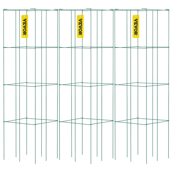 Tomātu režģi, 37 × 37 × 100 cm, 3 gab. kvadrātveida augu balsti dārzam, zaļš PVC pārklāts tērauds, smagās slodzes tomātu torņi kāpelējošiem dārzeņiem, augiem, ziediem, augļiem