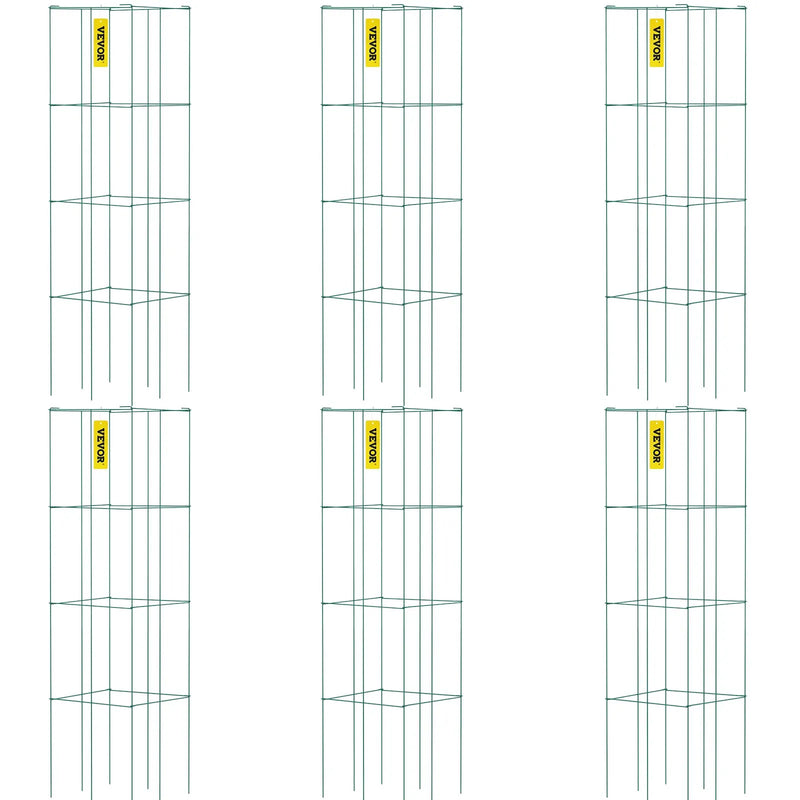 Tomātu balsti, 37 x 37 x 100 cm, 6 komplekti kvadrātveida augu balstu režģi, zaļi PVC pārklāti tērauda torņi kāpjošiem dārzeņiem, augiem, ziediem un augļiem