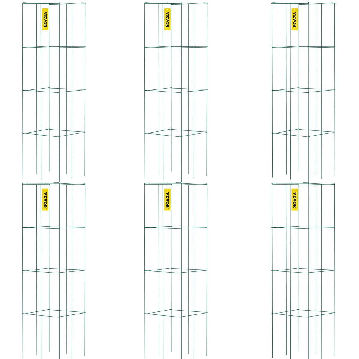 Tomātu balsti, 37 x 37 x 100 cm, 6 komplekti kvadrātveida augu balstu režģi, zaļi PVC pārklāti tērauda torņi kāpjošiem dārzeņiem, augiem, ziediem un augļiem
