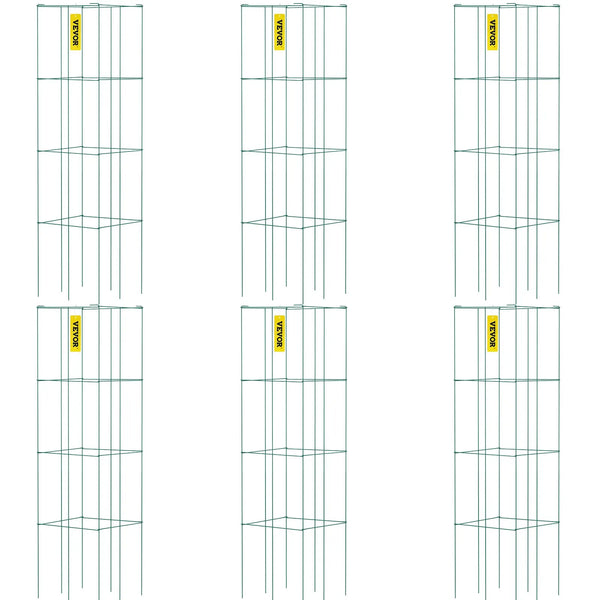 Tomātu balsti, 37 x 37 x 100 cm, 6 komplekti kvadrātveida augu balstu režģi, zaļi PVC pārklāti tērauda torņi kāpjošiem dārzeņiem, augiem, ziediem un augļiem
