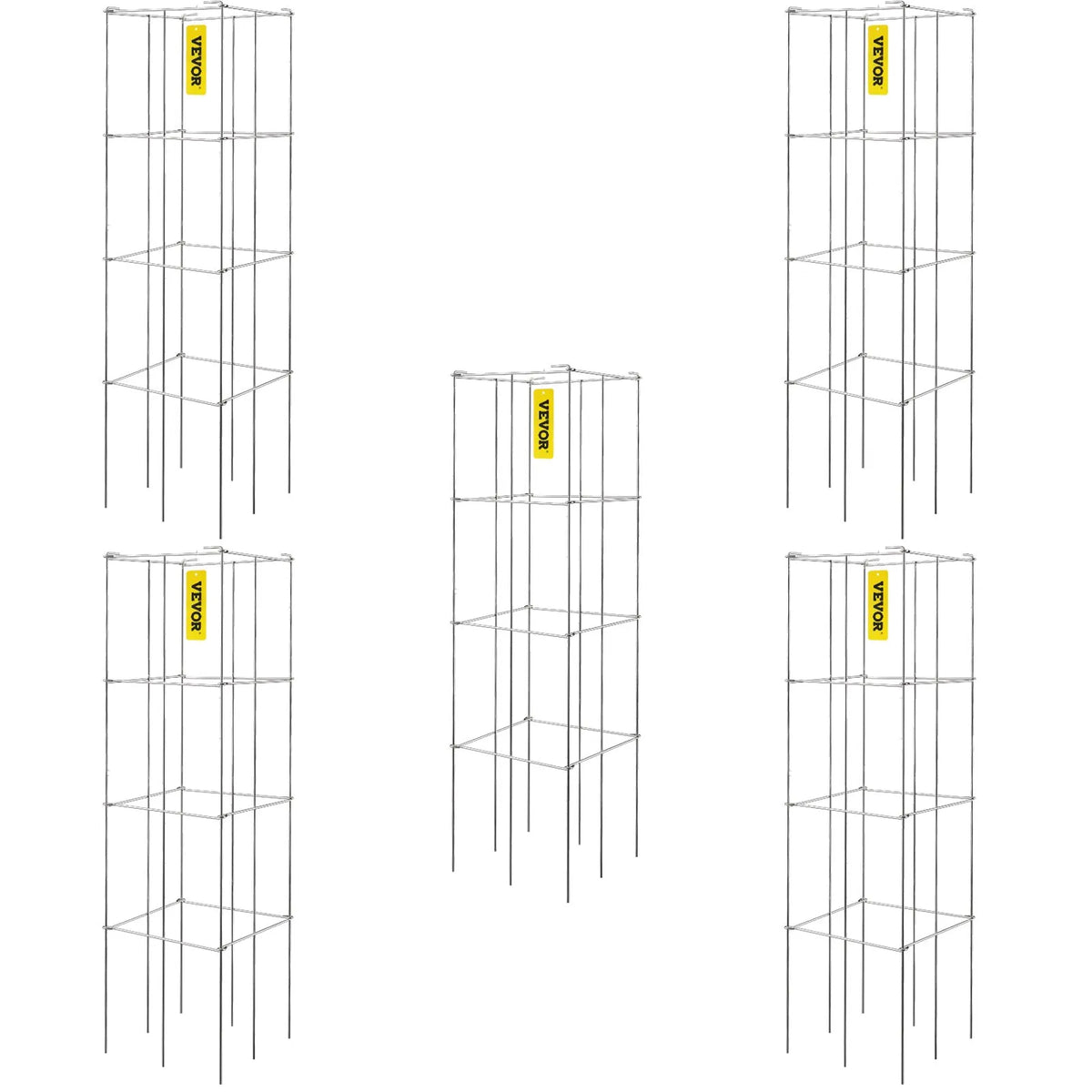 Tomato Supports, 30 × 30 × 117 cm, 5 pcs Square Plant Support Structures, Silver PVC Coated Steel, Climbing Towers for Vegetables, Plants, Flowers and Fruits