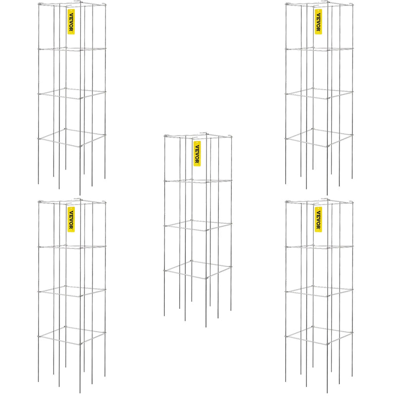 Tomātu balsti, 30 × 30 × 117 cm, 5 gab. kvadrātveida augu atbalsta konstrukcijas, sudraba PVC pārklāts tērauds, torņi kāpšanas dārzeņiem, augiem, ziediem un augļiem