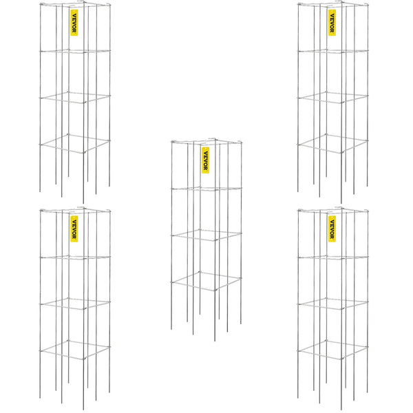 Tomātu balsti, 30 × 30 × 117 cm, 5 gab. kvadrātveida augu atbalsta konstrukcijas, sudraba PVC pārklāts tērauds, torņi kāpšanas dārzeņiem, augiem, ziediem un augļiem