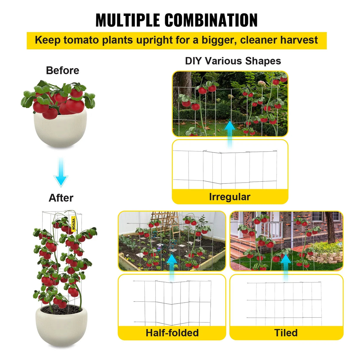 Tomato Supports, 30 × 30 × 117 cm, 5 pcs Square Plant Support Structures, Silver PVC Coated Steel, Climbing Towers for Vegetables, Plants, Flowers and Fruits