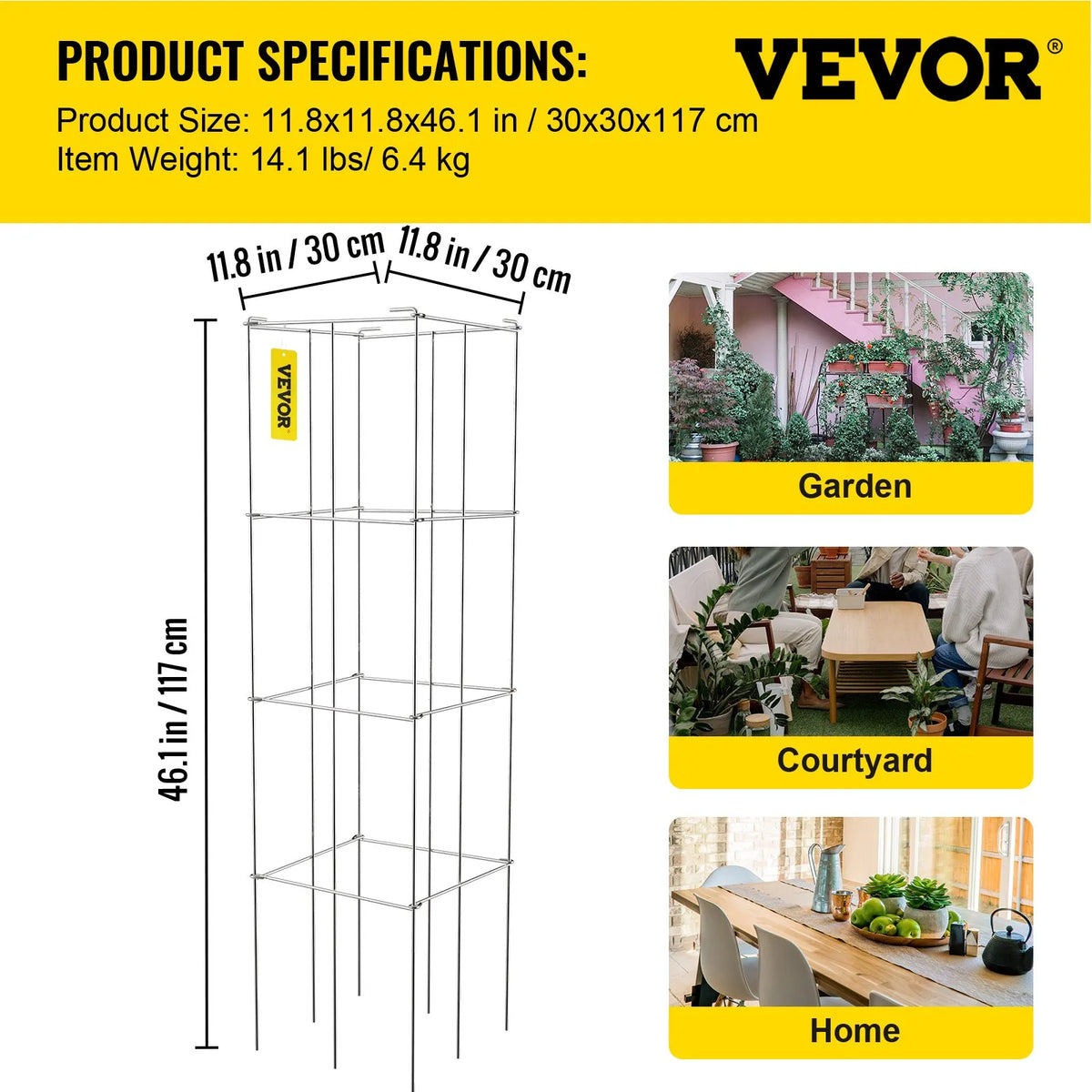 Tomato Supports, 30 × 30 × 117 cm, 5 pcs Square Plant Support Structures, Silver PVC Coated Steel, Climbing Towers for Vegetables, Plants, Flowers and Fruits