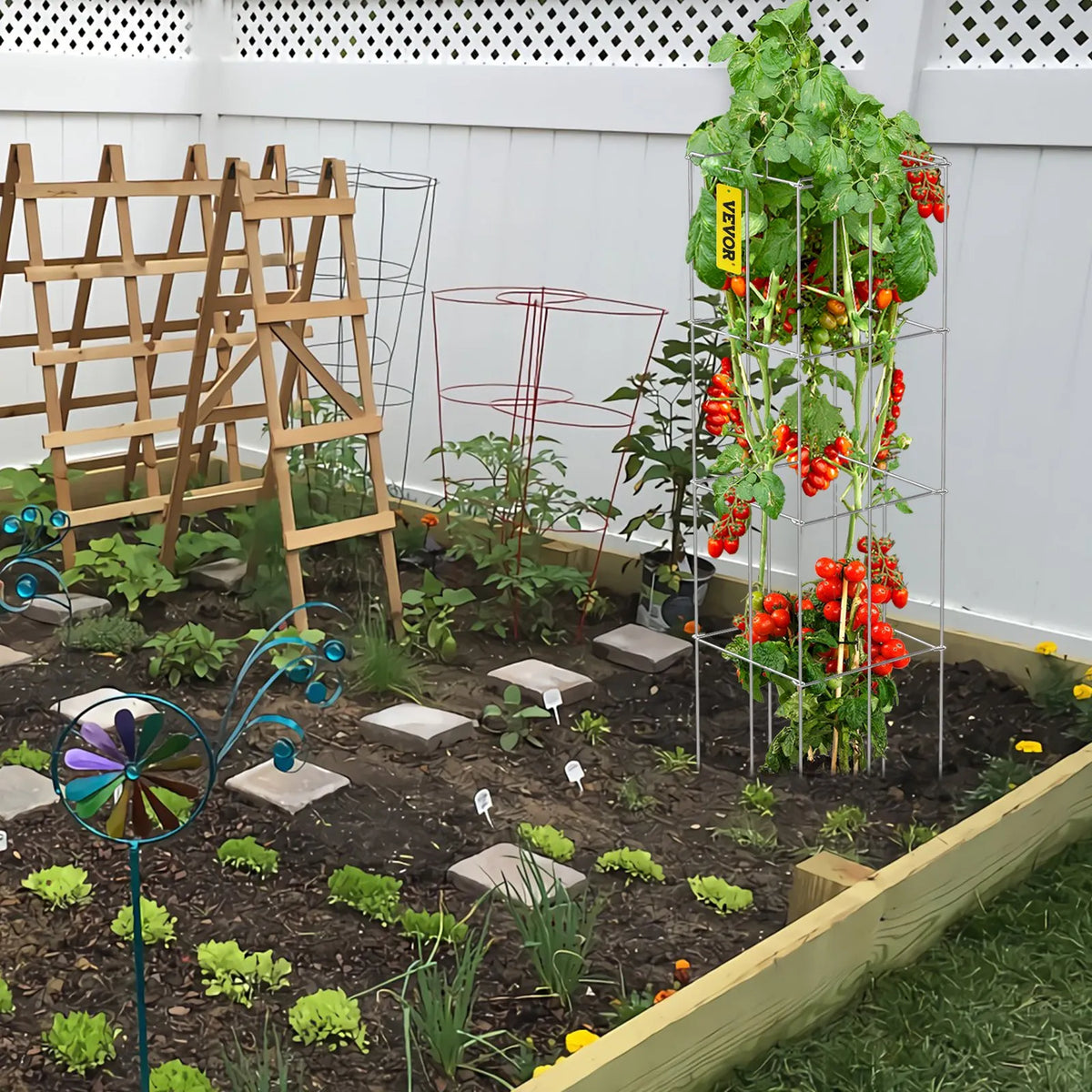 Tomato Supports, 30 × 30 × 117 cm, 5 pcs Square Plant Support Structures, Silver PVC Coated Steel, Climbing Towers for Vegetables, Plants, Flowers and Fruits