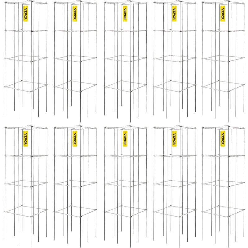 Tomātu balsti, 30 × 30 × 117 cm, 10 gab. kvadrātveida augu atbalsta konstrukcijas, sudraba PVC pārklāts tērauds, torņi kāpšanas dārzeņiem, augiem, ziediem un augļiem