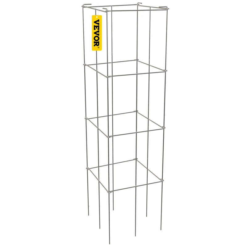 Tomātu balsti, 30 × 30 × 117 cm, 10 gab. kvadrātveida augu atbalsta konstrukcijas, sudraba PVC pārklāts tērauds, torņi kāpšanas dārzeņiem, augiem, ziediem un augļiem