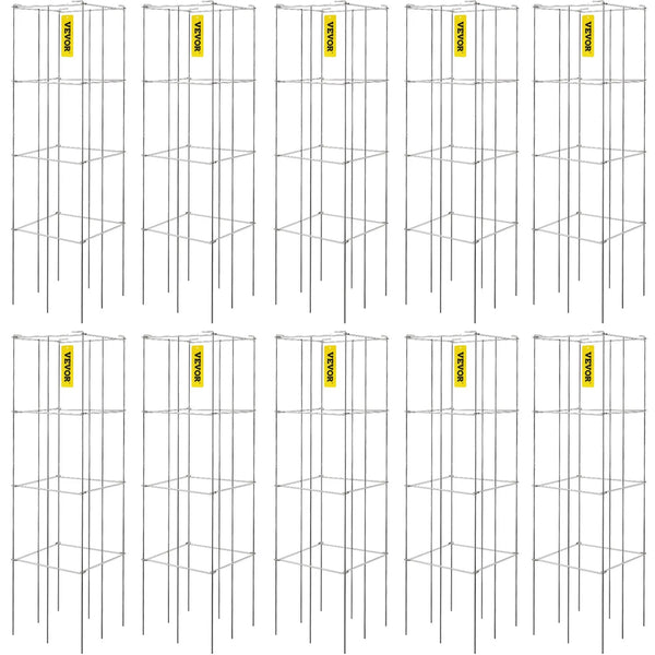 Tomātu balsti, 30 × 30 × 117 cm, 10 gab. kvadrātveida augu atbalsta konstrukcijas, sudraba PVC pārklāts tērauds, torņi kāpšanas dārzeņiem, augiem, ziediem un augļiem