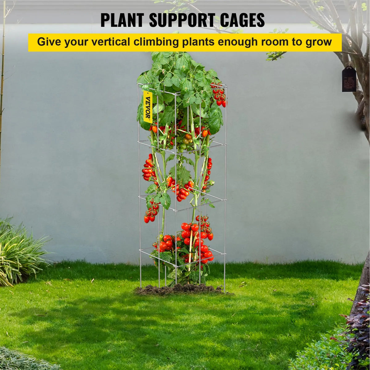 Tomato Supports, 30 × 30 × 117 cm, 10 pcs Square Plant Support Structures, Silver PVC Coated Steel, Towers for Climbing Vegetables, Plants, Flowers and Fruits
