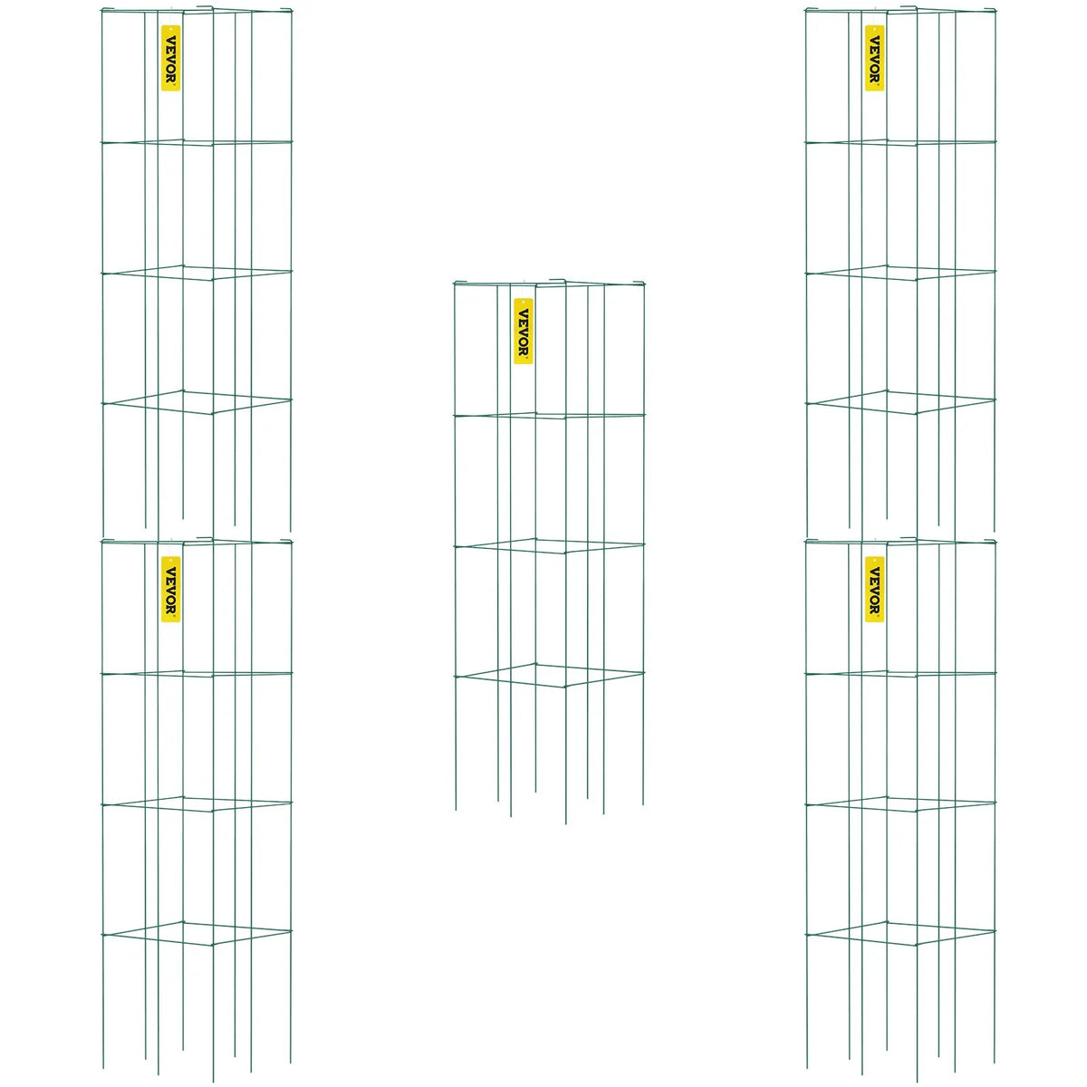 Tomato Supports, 30 × 30 × 117 cm, 5 pcs Square Plant Support Structures, Green PVC Coated Steel, Climbing Towers for Vegetables, Plants, Flowers and Fruits