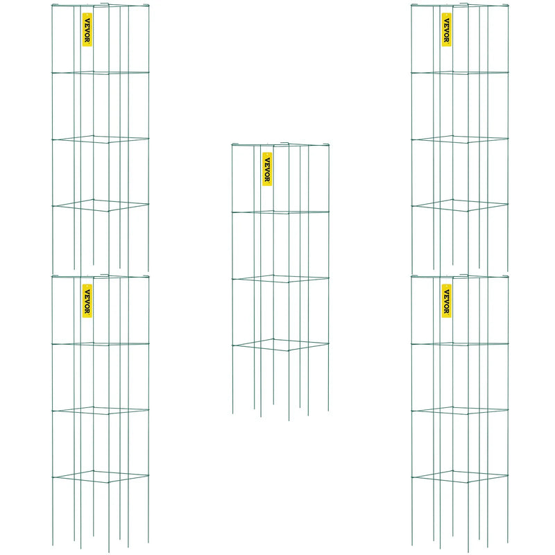 Tomātu balsti, 30 × 30 × 117 cm, 5 gab. kvadrātveida augu atbalsta konstrukcijas, zaļš PVC pārklāts tērauds, torņi kāpšanas dārzeņiem, augiem, ziediem un augļiem