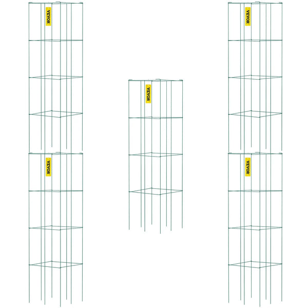 Tomātu balsti, 30 × 30 × 117 cm, 5 gab. kvadrātveida augu atbalsta konstrukcijas, zaļš PVC pārklāts tērauds, torņi kāpšanas dārzeņiem, augiem, ziediem un augļiem