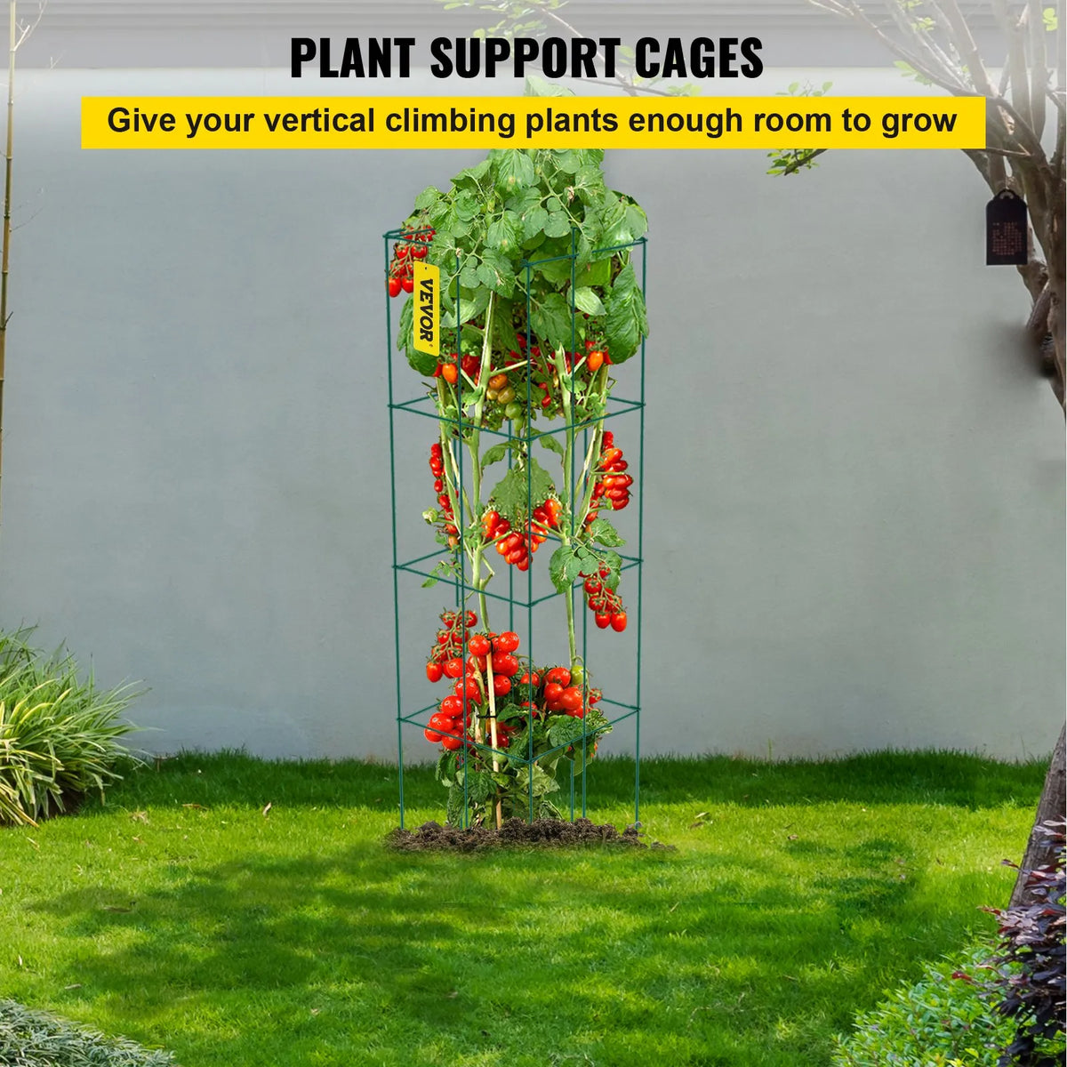 Tomato Supports, 30 × 30 × 117 cm, 5 pcs Square Plant Support Structures, Green PVC Coated Steel, Climbing Towers for Vegetables, Plants, Flowers and Fruits