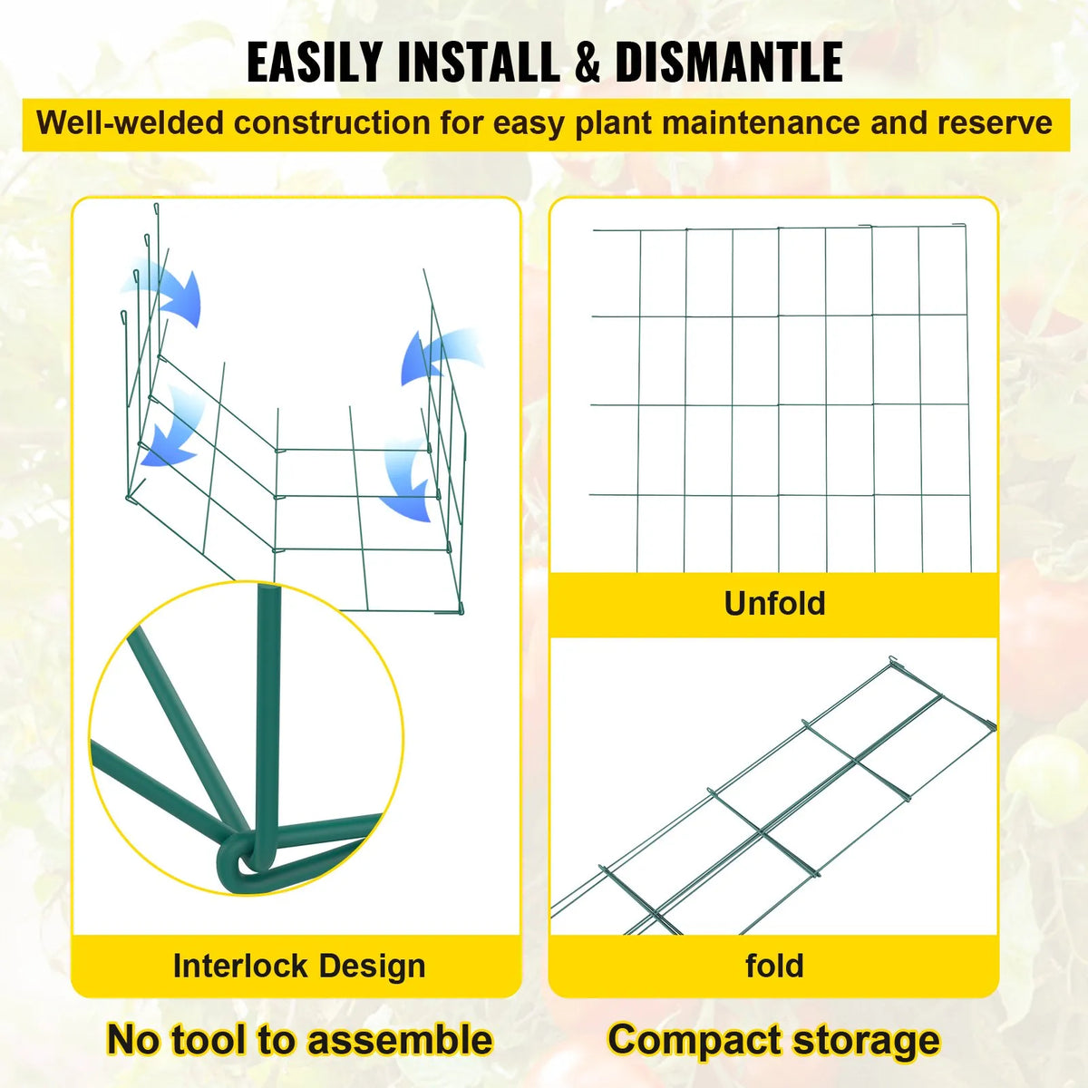 Tomato Supports, 30 × 30 × 117 cm, 5 pcs Square Plant Support Structures, Green PVC Coated Steel, Climbing Towers for Vegetables, Plants, Flowers and Fruits