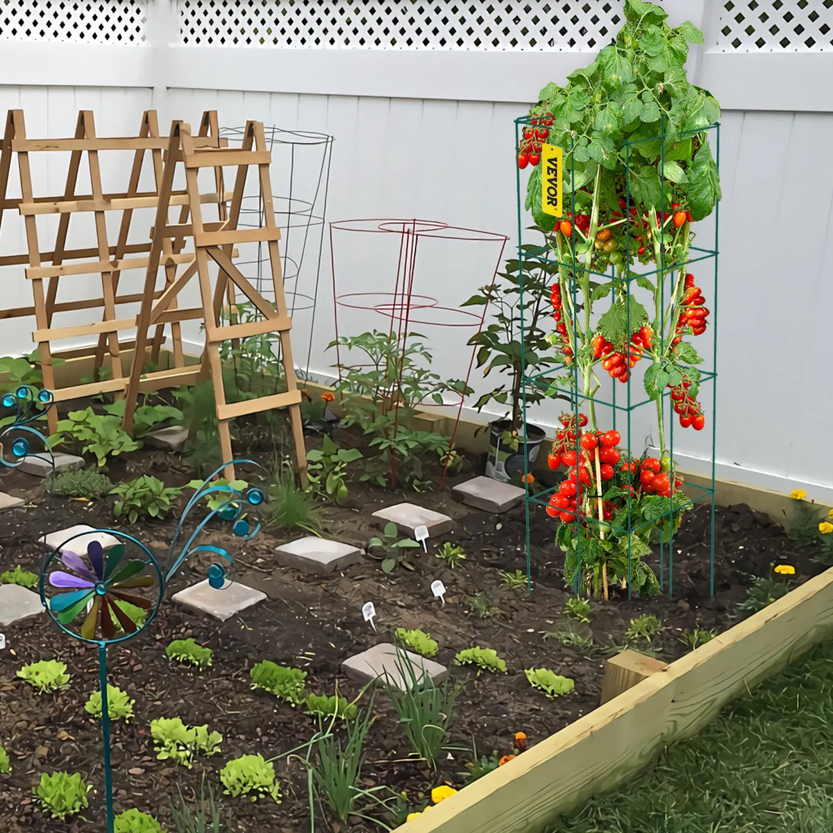 Tomato Supports, 30 × 30 × 117 cm, 5 pcs Square Plant Support Structures, Green PVC Coated Steel, Climbing Towers for Vegetables, Plants, Flowers and Fruits