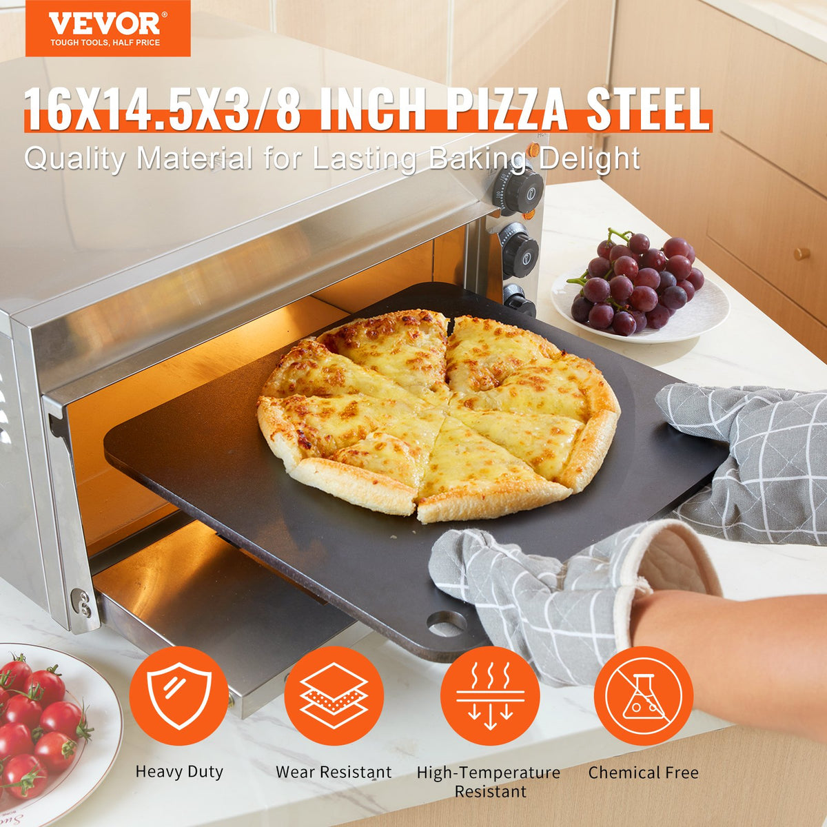 VEVOR Carbon Steel Pizza Peel 40.6 × 36.8 × 1 cm, Pre-Oiled, for Ovens and Grills