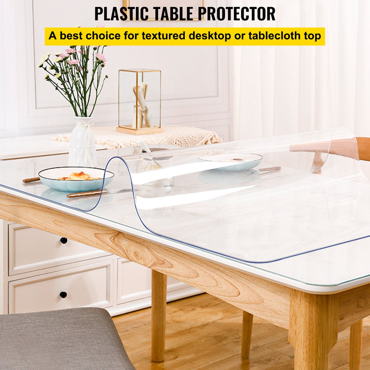 VEVOR plastmasas galda aizsargs 106,7 x 182,9 cm, 1,5 mm biezs, caurspīdīgs, ūdensizturīgs, viegli tīrāms