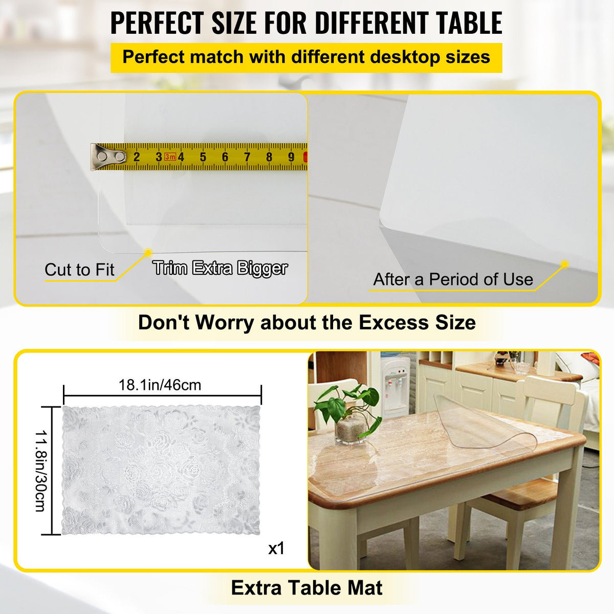 VEVOR plastmasas galda aizsargs 106,7 x 182,9 cm, 1,5 mm biezs, caurspīdīgs, ūdensizturīgs, viegli tīrāms