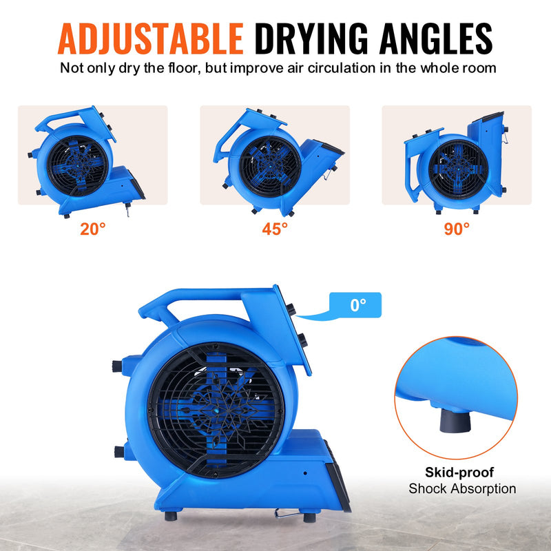 VEVOR grīdas ventilators, 1250 apgr./min, 4419 m³/h gaisa plūsma, ar 4 pūšanas leņķiem un 3 ātrumiem