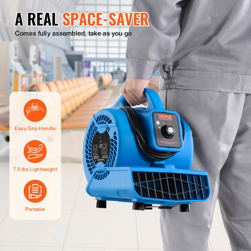 VEVOR grīdas ventilators, 1360 apgr./min, 1020 m³/h gaisa plūsma, ar 4 pūšanas leņķiem un 3 ātrumiem