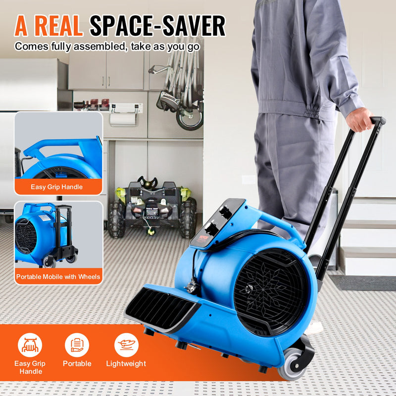 VEVOR grīdas ventilators, 1400 apgr./min, 6800 m³/h gaisa plūsma, ar 3 pūšanas leņķiem un 3 ātrumiem