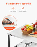 VEVOR āra grila galds uz riteņiem, 800 × 610 mm nerūsējošā tērauda darba virsma, āra gatavošanas galds ar 4 riteņiem un sānu rokturi, divi sieta plaukti, BBQ sagatavošanai terasei un dārzam