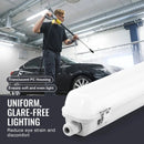 1270 mm LED mitrumdrošais gaismeklis, jauda izvēlei 60 W / 50 W / 40 W, 5000 K, gaismas plūsma regulējama 5400 / 6400 / 7400 lm, IP65 ūdensizturīgs, piemērots stāvvvietām, noliktavām, saldētavām, automazgātavām, komplektā 4 gab.