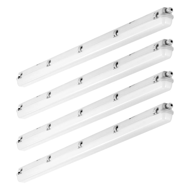 1270 mm LED mitrumdrošais gaismeklis, 60 W, 7400 lm, 5000 K, IP65 ūdensizturīgs, piemērots āra, daļēji āra un aukstām vidēm – stāvvietām, noliktavām, saldētavām, automazgātavām, komplektā 4 gab.