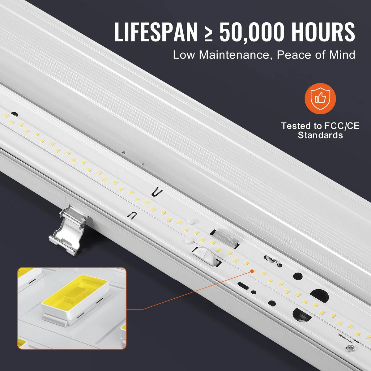 1270 mm LED moisture-proof light fixture, 60 W, 7400 lm, 5000 K, IP65 waterproof, suitable for outdoor, semi-outdoor and cold environments – car parks, warehouses, freezers, car washes, pack of 4