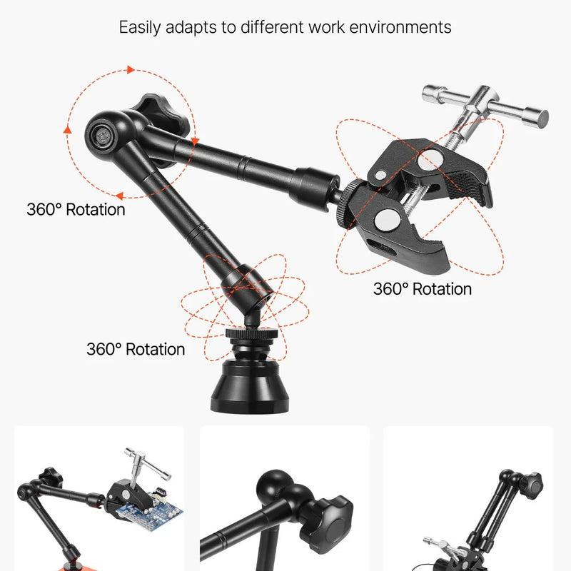 Magnētiskā lodēšanas stacija ar trešo roku, 3× LED palielināmo lampu, 4 PCB turētājiem un 360° karstā gaisa pistoles turētāju, smagas bāzes modelis elektroniķu darbiem