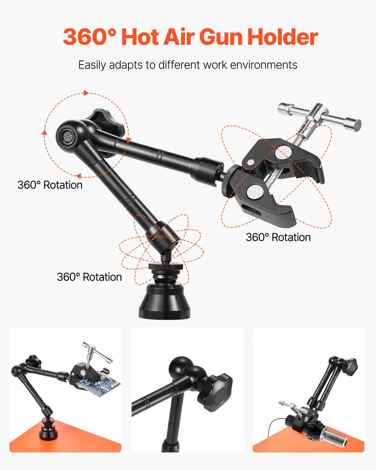 VEVOR Magnetic Soldering Station with Third Hand, 3× LED Magnifying Glass, 4 PCB Holders and Hot Air Gun Holder, Heavy Base