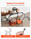 Magnētiskā lodēšanas stacija ar trešo roku, 3× LED palielināmo lampu, 4 PCB turētājiem un 360° karstā gaisa pistoles turētāju, smagas bāzes modelis elektroniķu darbiem