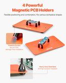 Magnētiskā lodēšanas stacija ar trešo roku, 3× LED palielināmo lampu, 4 PCB turētājiem un 360° karstā gaisa pistoles turētāju, smagas bāzes modelis elektroniķu darbiem